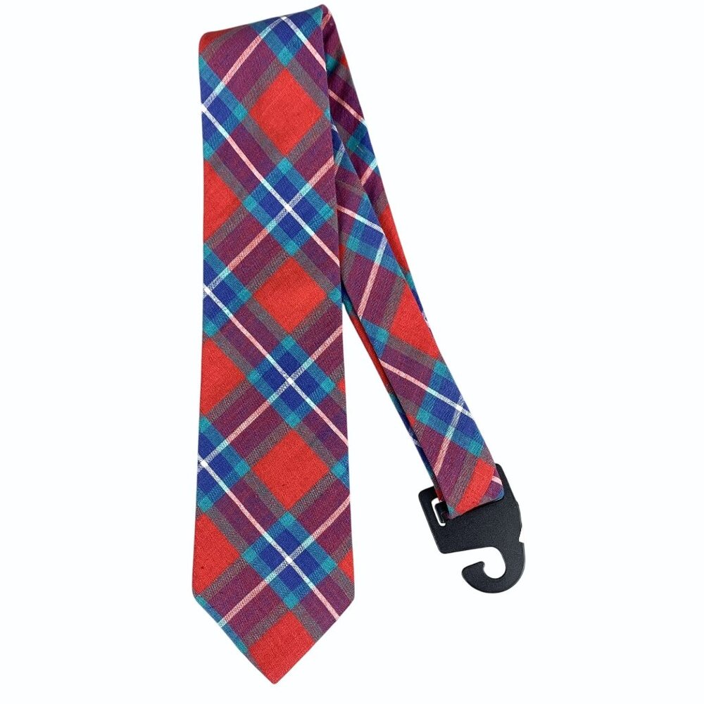 Mens Rooster Madras Plaid Preppy Cotton Tie Red, Blue, Green Spring Summer New